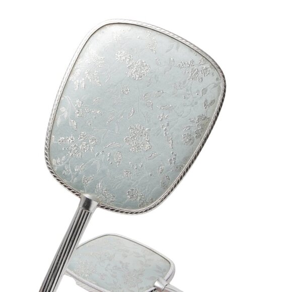 Vintage Vanity Dressing Table Brush Mirror Set England Metal Silver Wood - Picture 9 of 13